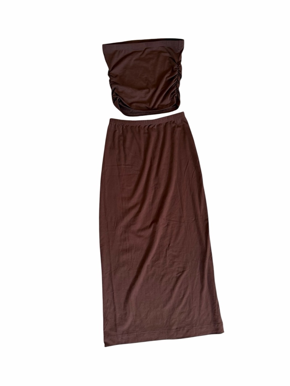 Brown Cotton Tube Top & Maxi Skirt Two-Piece Set